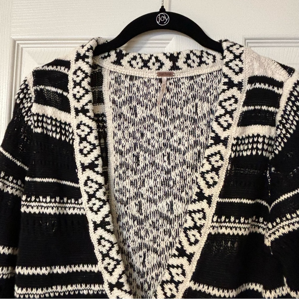 Free People Knit Cardigan V Neck Double Button Sweater, Black/White Size L - Picture 6 of 16